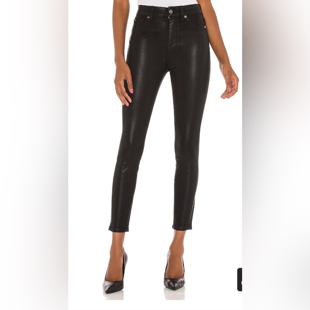 7 For All Mankind Ankle Skinny Faux Pockets in Black Leggings Pants size 25